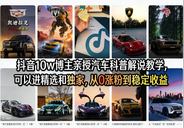 抖音10w博主亲授汽车科普解说教学，可以进精选和独家，从0涨粉到稳定收益（详细视频课程+1T素材）-靠谱项目库