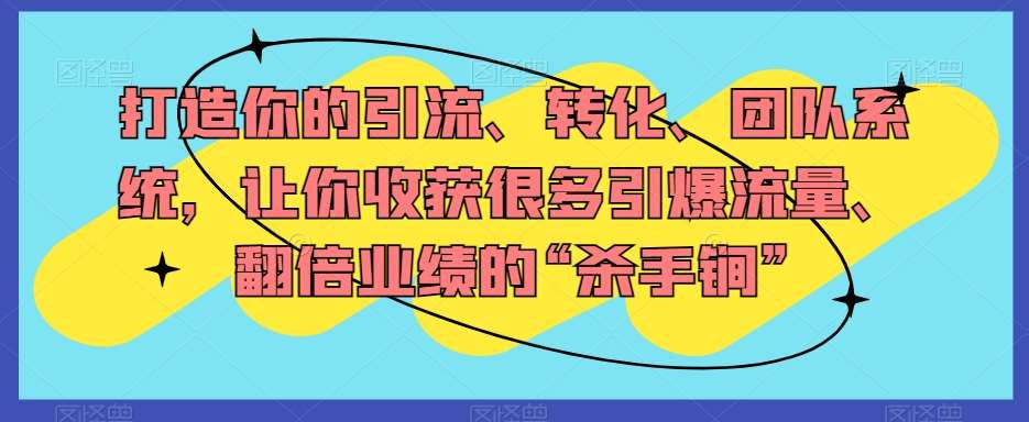 打造你的引流、转化、团队系统，让你收获很多引爆流量、翻倍业绩的“杀手锏”-靠谱项目库