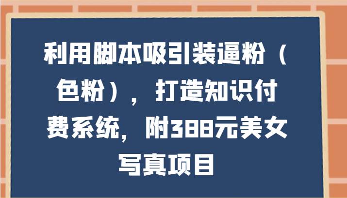 利用脚本吸引装逼粉(色粉),打造知识付费系统,附388元美女写真项目-靠谱项目库