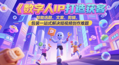 数字人IP打造获客变现实操课，智能选题、文案、剪辑、包装一站式解决短视频创作难题-靠谱项目库