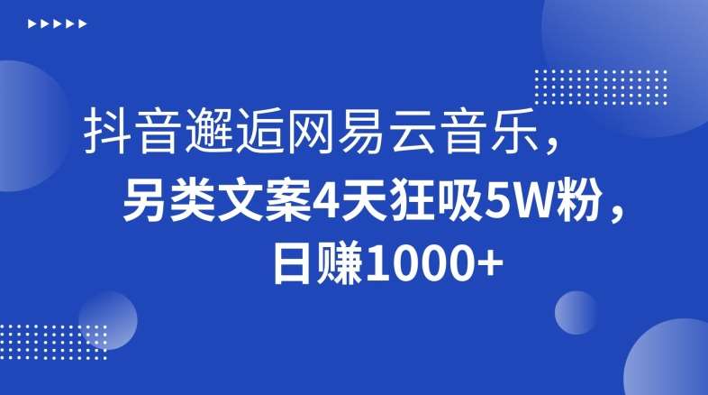 抖音邂逅网易云音乐，另类文案4天狂吸5W粉，日赚1000+【揭秘】-靠谱项目库