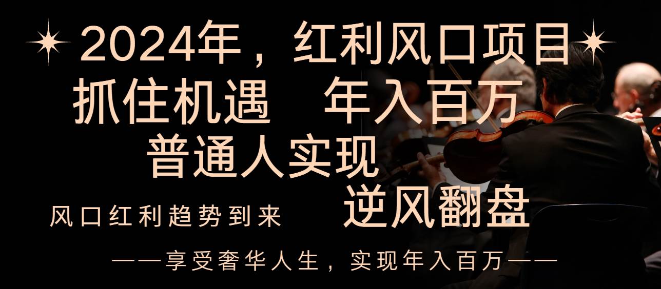 2024红利风口项目来袭,享受第一波红利,逆风翻盘普通人也能实现,年入百万-靠谱项目库
