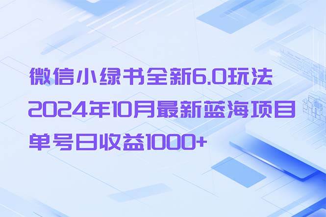 （13052期）微信小绿书全新6.0玩法，2024年10月最新蓝海项目，单号日收益1000+-靠谱项目库