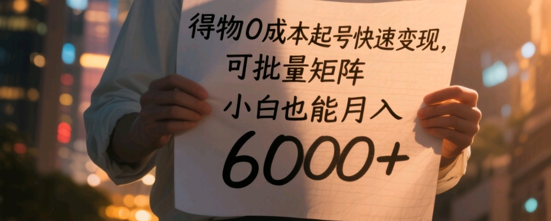 得物0成本起号快速变现,可批量矩阵,小白也能月入6000+-靠谱项目库