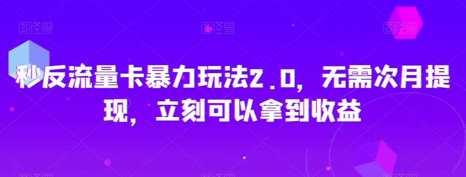 秒反流量卡暴力玩法2.0，无需次月提现，立刻可以拿到收益【揭秘】-靠谱项目库