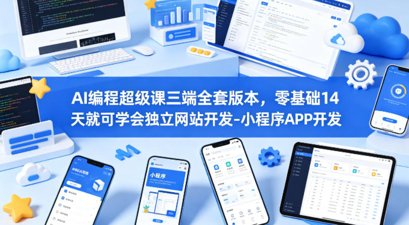 AI编程超级课三端全套版本，零基础14天就可学会独立网站开发-小程序APP开发-靠谱项目库