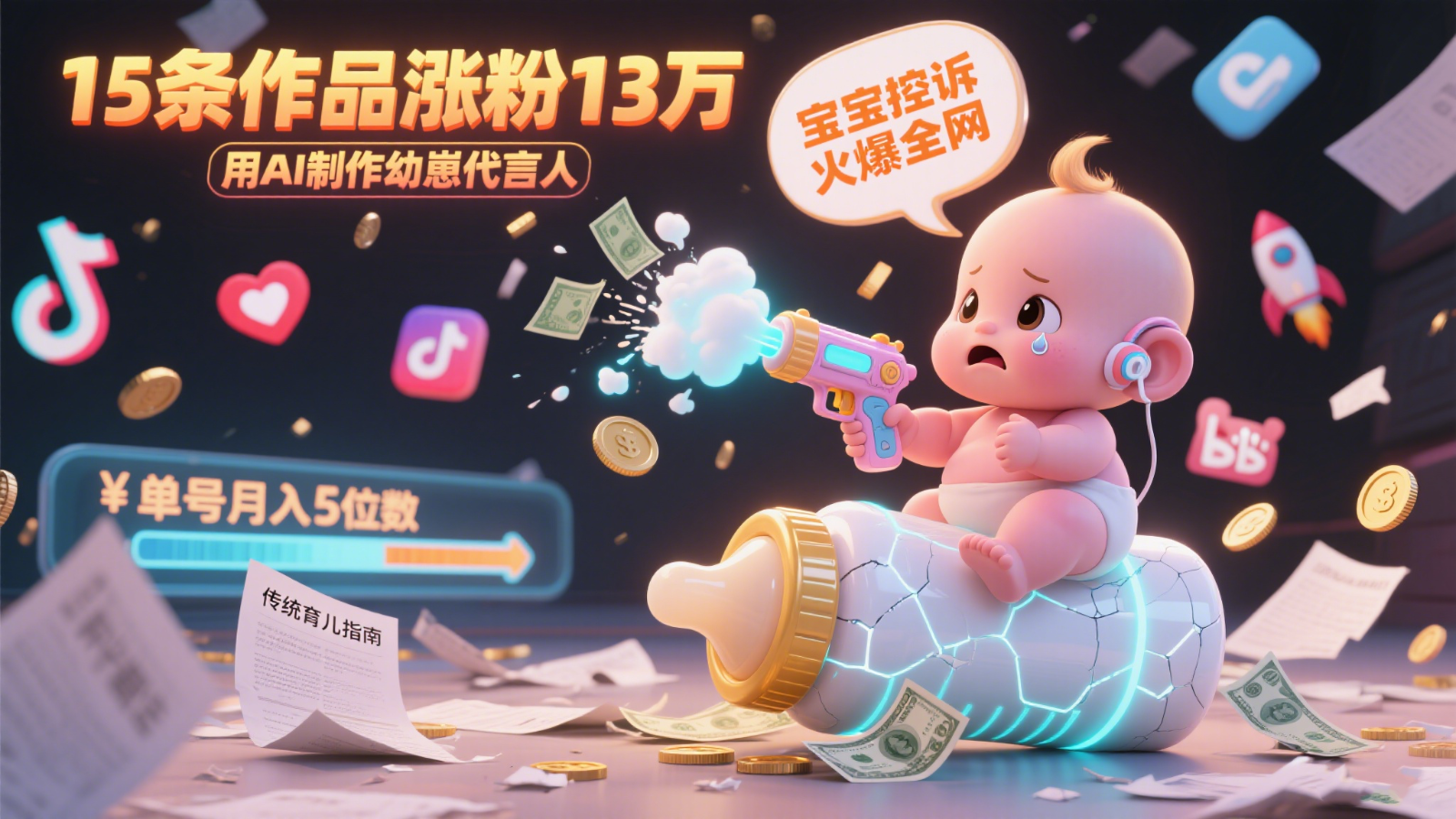 用AI制作幼崽代言人,宝宝的控诉火爆全网,15条作品涨粉13万,单号月入5位数实操教程-靠谱项目库