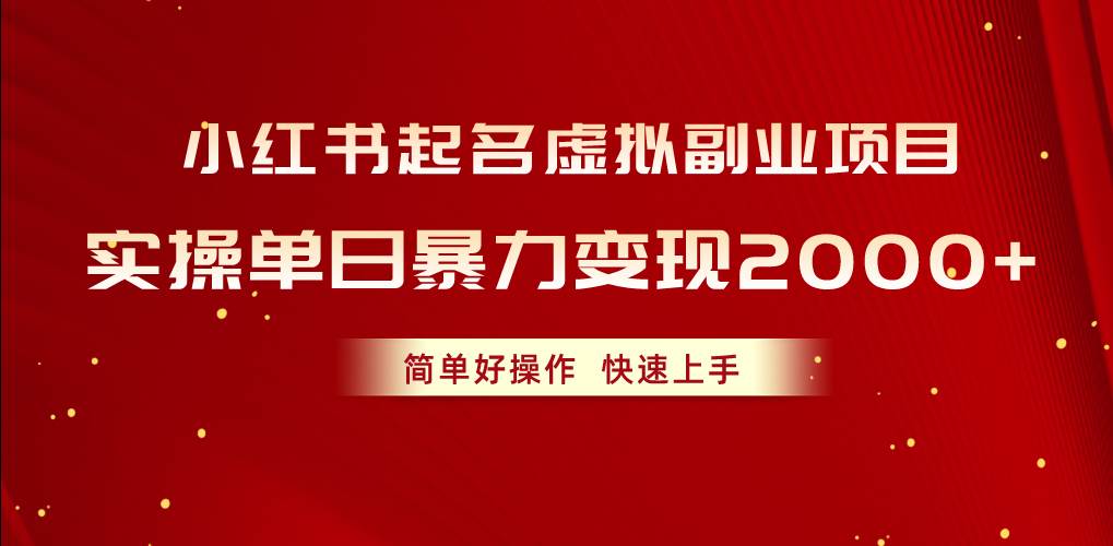 （10856期）小红书起名虚拟副业项目，实操单日暴力变现2000+，简单好操作，快速上手-靠谱项目库