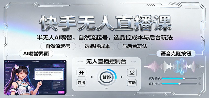 快手无人直播课：半无人AI嘴替，自然流起号，选品控成本与后台玩法-靠谱项目库