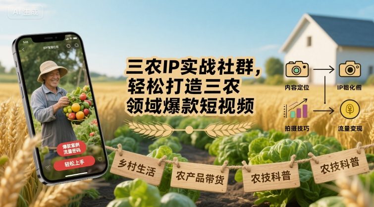 三农IP实战社群，轻松打造三农领域爆款短视频-靠谱项目库