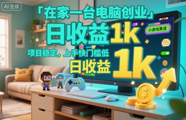 在家一台电脑创业，小游戏赛道，项目稳定，上手快门槛低，日收益1k+【揭秘】-靠谱项目库