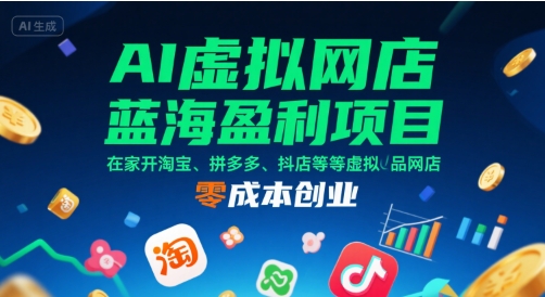 AI虚拟网店蓝海盈利项目，在家开淘宝、拼多多、抖店等虚拟品网店，零成本创业-靠谱项目库