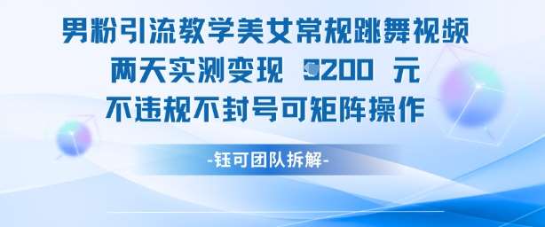 男粉引流教学美女常规跳舞视频两天实测变现1k+，不违规不封号可矩阵操作-靠谱项目库