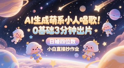 AI生成萌系小人唱歌，0基础3分钟出片，28个作品涨粉8.9W，单条最高19W赞，日入四位数，小白直接抄作业-靠谱项目库