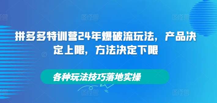 拼多多特训营24年爆破流玩法，产品决定上限，方法决定下限，各种玩法技巧落地实操-靠谱项目库