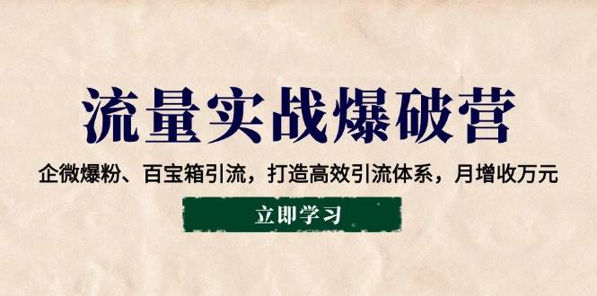（14039期）流量实战爆破营：企微爆粉、百宝箱引流，打造高效引流体系，月增收万元-靠谱项目库