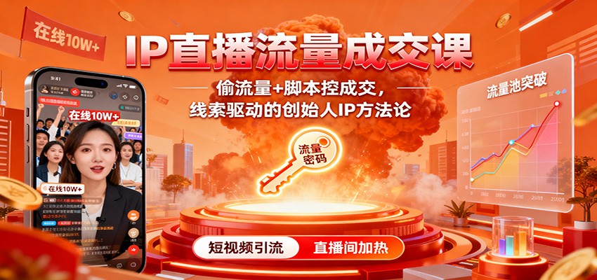 IP直播流量成交课:偷流量+脚本控成交,线索驱动的创始人IP方法论-靠谱项目库
