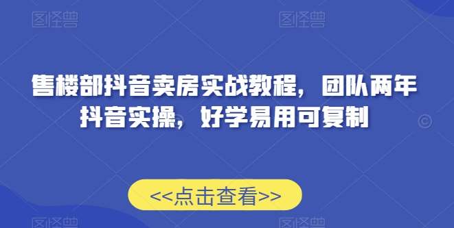 售楼部抖音卖房实战教程，团队两年抖音实操，好学易用可复制-靠谱项目库