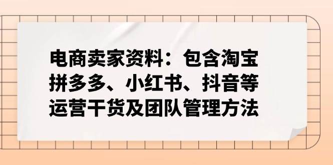 (14354期)电商卖家资料:包含淘宝、拼多多、小红书、抖音等运营干货及团队管理方法-靠谱项目库