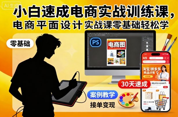 小白速成电商实战训练课，电商平面设计实战课零基础轻松学-靠谱项目库