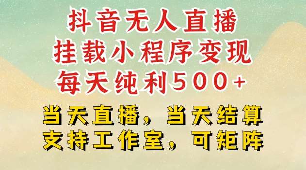 抖音无人直播挂载小程序变现每天纯利500+当天直播，当天结算支持工作室，可矩阵【揭秘】-靠谱项目库