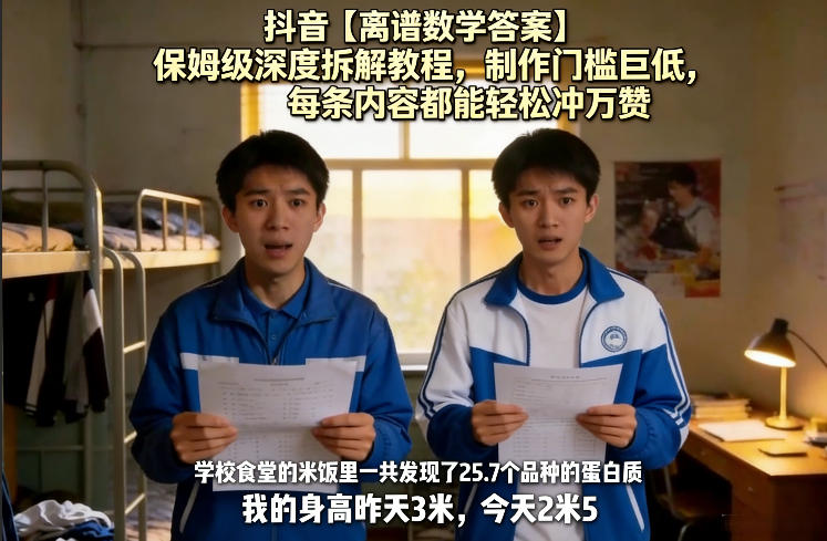 抖音【离谱数学答案】保姆级深度拆解教程,制作门槛巨低,每条内容都能轻松冲万赞,附详细步骤-靠谱项目库