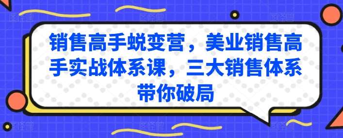 销售高手蜕变营，美业销售高手实战体系课，三大销售体系带你破局-靠谱项目库