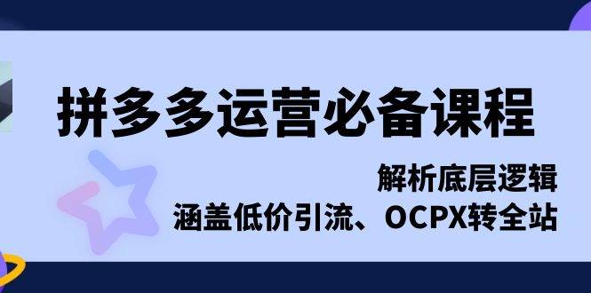 (13700期)拼多多运营必备课程,解析底层逻辑,涵盖低价引流、OCPX转全站-靠谱项目库