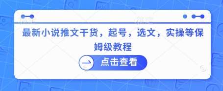 最新小说推文干货,起号,选文,实操等保姆级教程-靠谱项目库