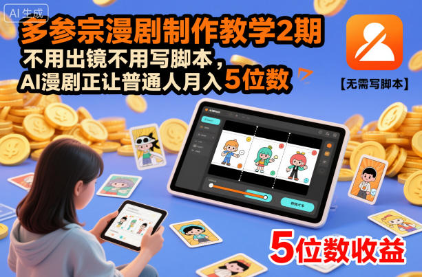 多参宗漫剧制作教学2期，不用出镜不用写脚本，AI漫剧正让普通人月入5位数-靠谱项目库