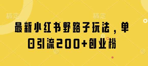 最新小红书野路子玩法，单日引流200+创业粉-靠谱项目库