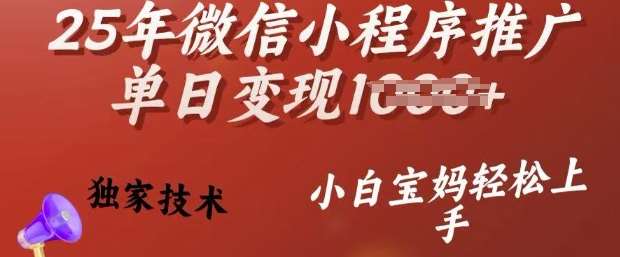 25年微信小程序推广单日变现多张，独家技术，小白宝妈轻松上手【揭秘】-靠谱项目库