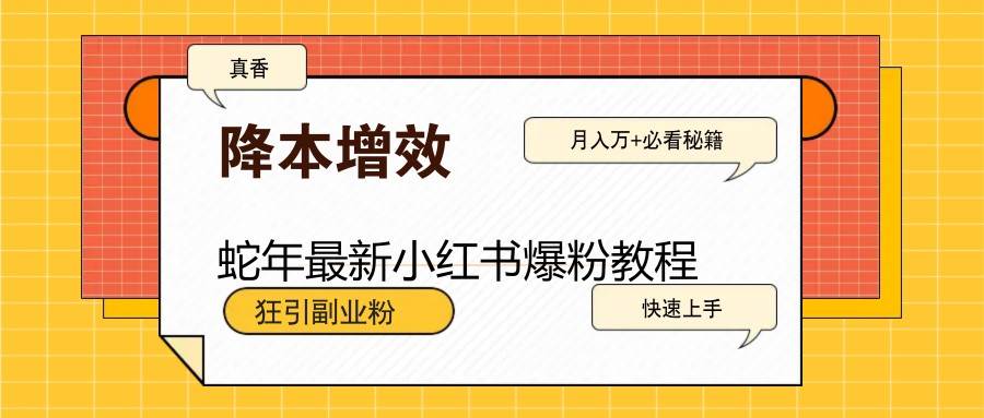 蛇年最新小红书爆粉教程，狂引副业粉，月入万+必看-靠谱项目库