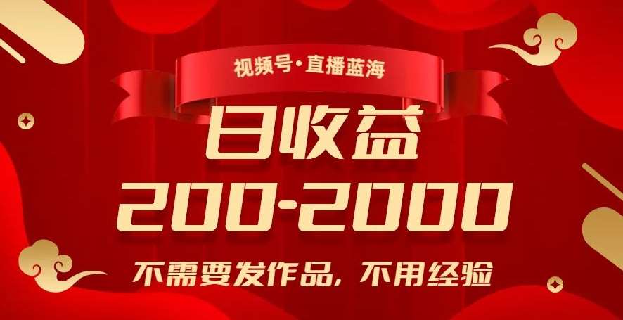 视频号直播蓝海，不需要发作品，不用经验，日入200-2000+【揭秘】-靠谱项目库