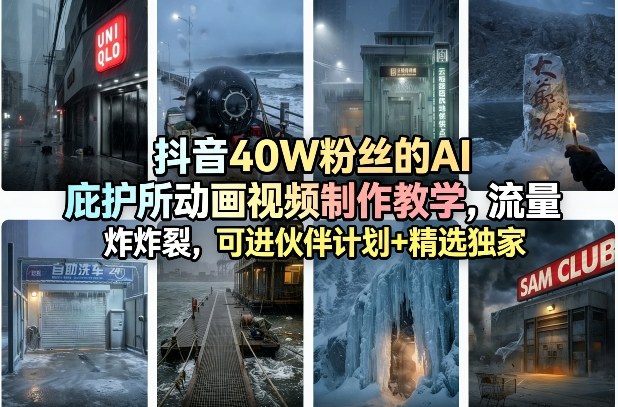 抖音40W粉丝的AI庇护所动画视频制作教学，流量炸裂，可进伙伴计划+精选独家-靠谱项目库