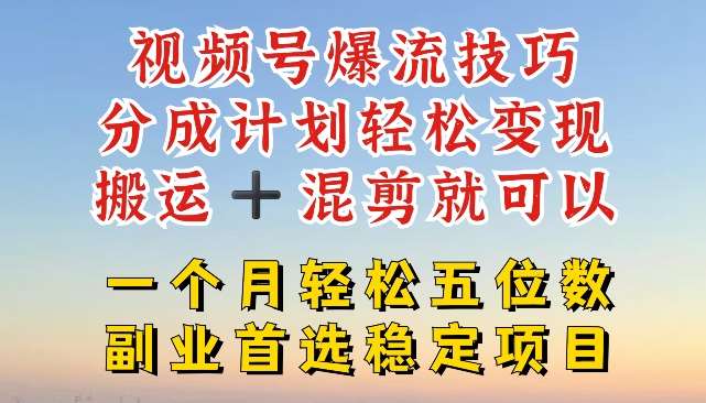 视频号爆流技巧，分成计划轻松变现，搬运 +混剪就可以，一个月轻松五位数稳定项目【揭秘】-靠谱项目库