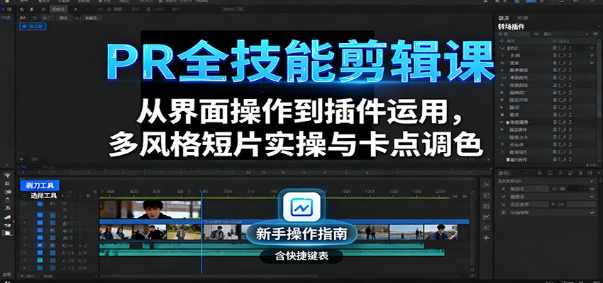 PR全技能剪辑课：从界面操作到插件运用，多风格短片实操与卡点调色-靠谱项目库