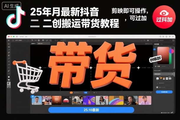 25年10月最新抖音二创搬运带货教程，剪映即可操作，可过抖加-靠谱项目库