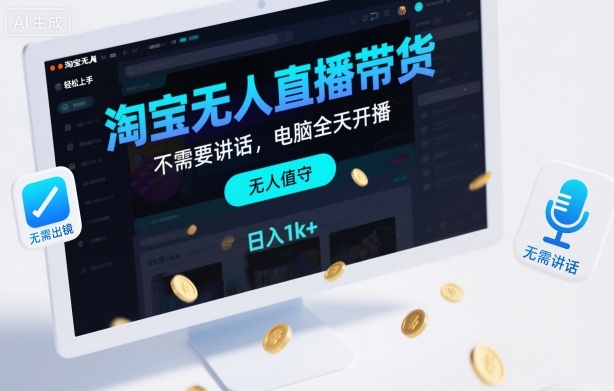淘宝无人直播带货,不需要出镜,不需要讲话,电脑全天开播,轻松上手,日入1k+【揭秘】-靠谱项目库