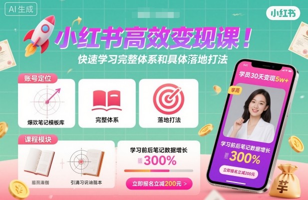 小红书高效变现课，快速学习小红书完整体系和具体落地打法-靠谱项目库