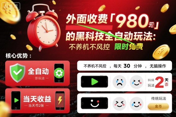 外面收费980的黑科技全自动玩法,不养机不风控,每天30分钟,无脑操作,当天收益2张【揭秘】-靠谱项目库