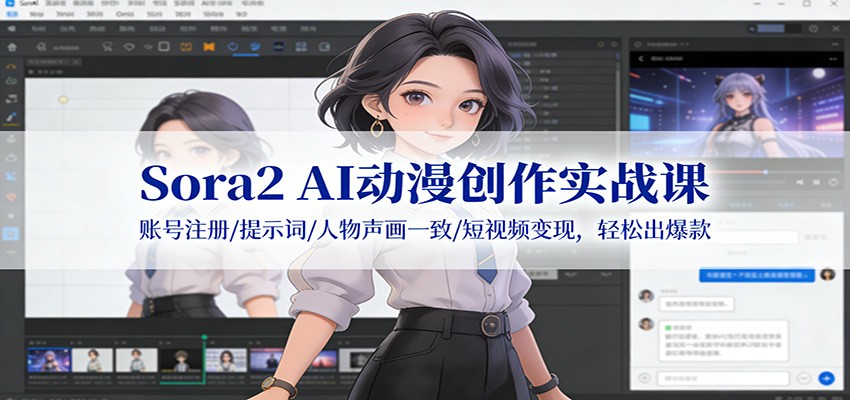 Sora2 AI动漫创作实战课:账号注册/提示词/人物声画一致/短视频变现,轻松出爆款-靠谱项目库