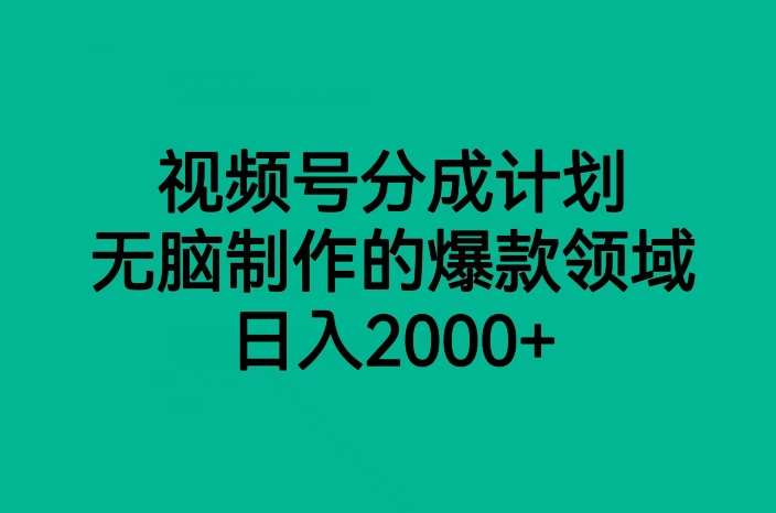 视频号分成计划，无脑制作的爆款领域，日入2000+-靠谱项目库