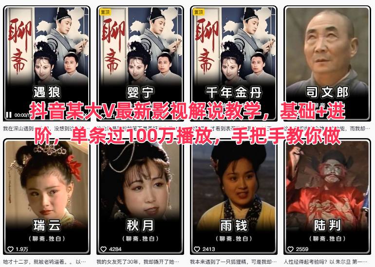 抖音某大V最新影视解说教学，基础+进阶，单条过100万播放，手把手教你做-靠谱项目库