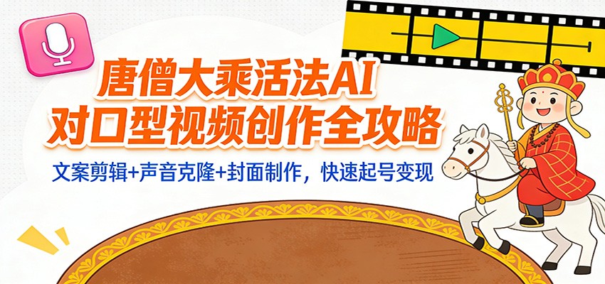“大乘活法”AI对口型视频创作全攻略：文案剪辑+声音克隆+封面制作，快速起号变现-靠谱项目库