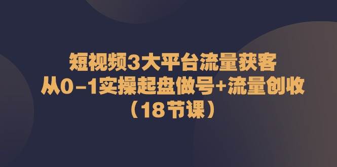（10873期）短视频3大平台·流量 获客：从0-1实操起盘做号+流量 创收（18节课）-靠谱项目库