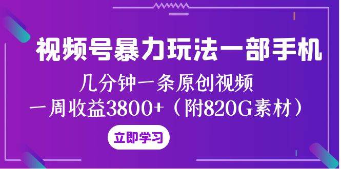 (8017期)视频号暴力玩法一部手机 几分钟一条原创视频 一周收益3800+(附820G素材)-靠谱项目库