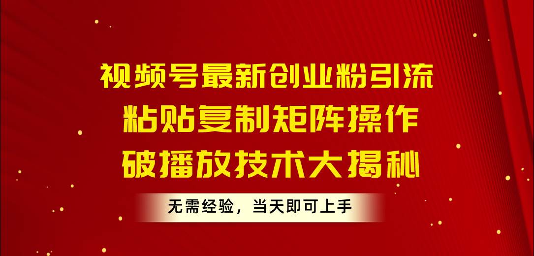 （10803期）视频号最新创业粉引流，粘贴复制矩阵操作，破播放技术大揭秘，无需经验…-靠谱项目库