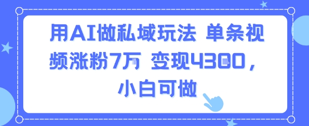 用AI做私域玩法，单条视频涨粉7W变现4.3k，小白可做-靠谱项目库