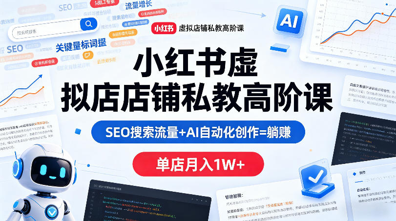 小红书虚拟店铺私教高阶课,SEO搜索流量+AI自动化创作=躺賺,单店月入1W+-靠谱项目库